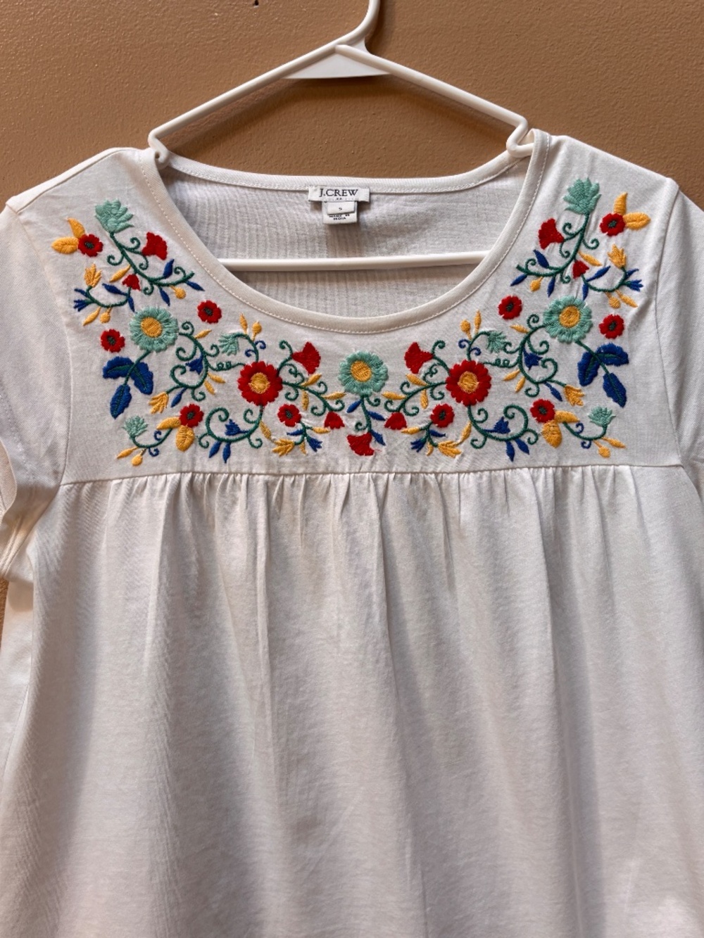 J. Crew Floral Embroidered Cotton T-Shirt Short Sleeve White Size Small - Picture 3 of 10